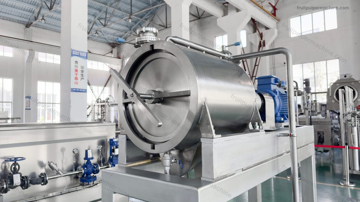 Fruit pulper hygienic product-contact zone Stainless-steel fruit pulper product-contact chamber and accessible discharge area